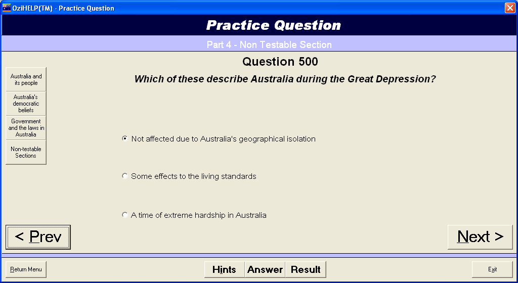 Ozihelp software features - 550 Australian citizenship test practices questions